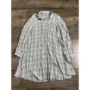 EUC Womens Old Navy Long Sleeve Button Up Plaid Grey Tunic Dress Size S